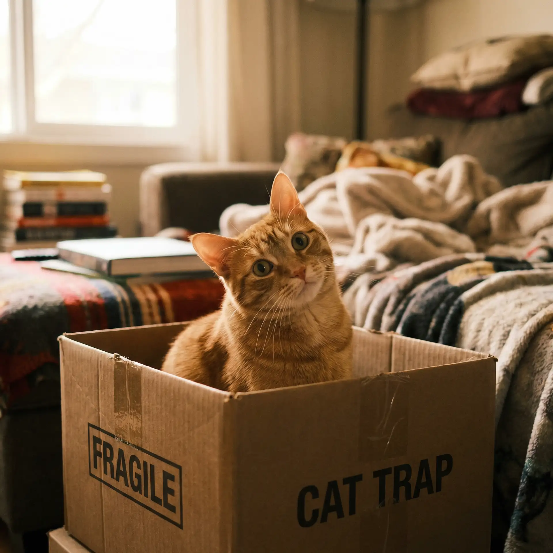 橘猫躲在纸箱里 - 别急晚上英语老师就是你的人